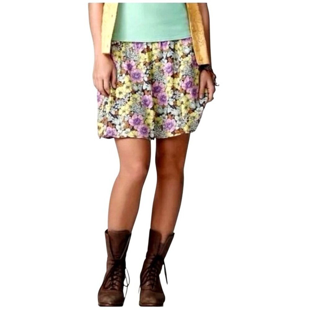 Anthropologie Leifnotes Skirt Women 4 Yellow Purple Floral A Line Mini Bohemian